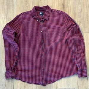 GAP Men's Casual Red and Blue Plaid Shirt